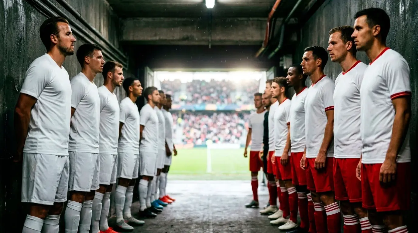 England and Ghana players lining up in the tunnel before a 2026 World Cup group stage match