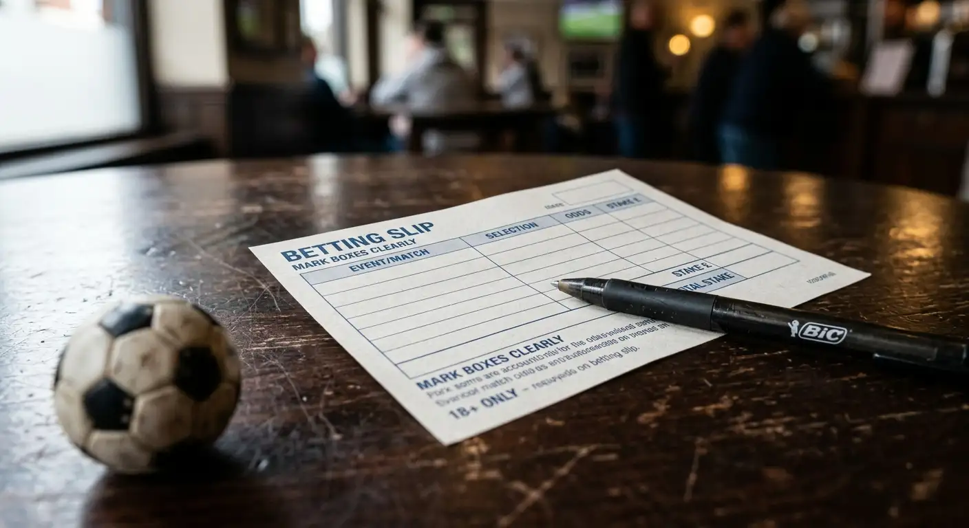 A close-up of a betting slip and stadium lights evoking World Cup semi-final wagering
